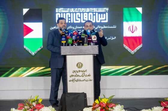 کنفرانس خبری عضو دفتر سیاسی جهاد اسلامی و سخنگوی حماس در نمایشگاه رسانه ها