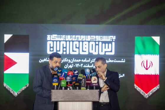 کنفرانس خبری عضو دفتر سیاسی جهاد اسلامی و سخنگوی حماس در نمایشگاه رسانه ها